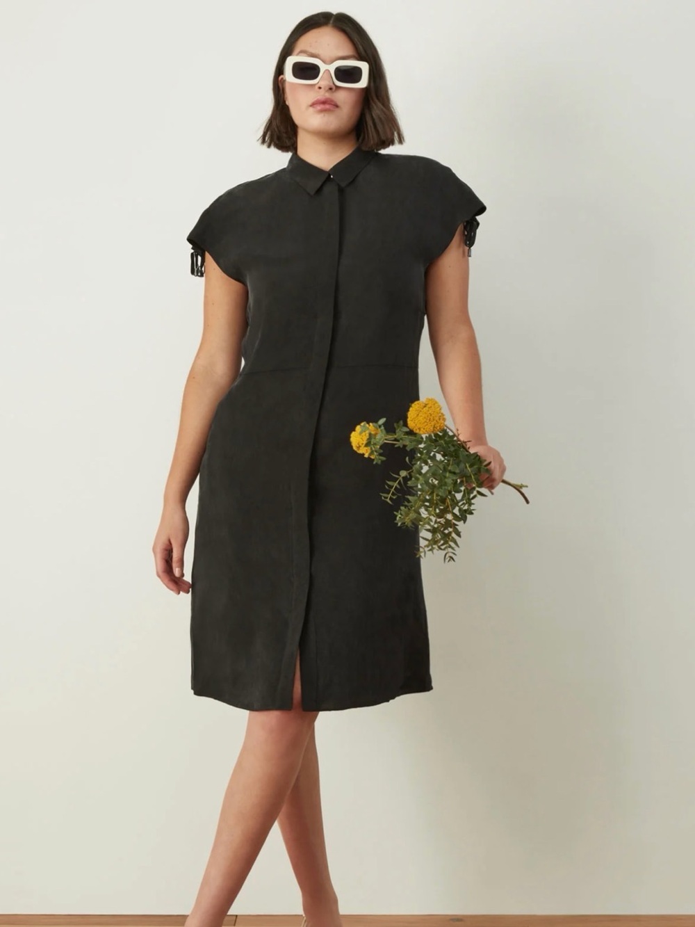 ADAY Black Shirt Dress with adjustable cap sleeves